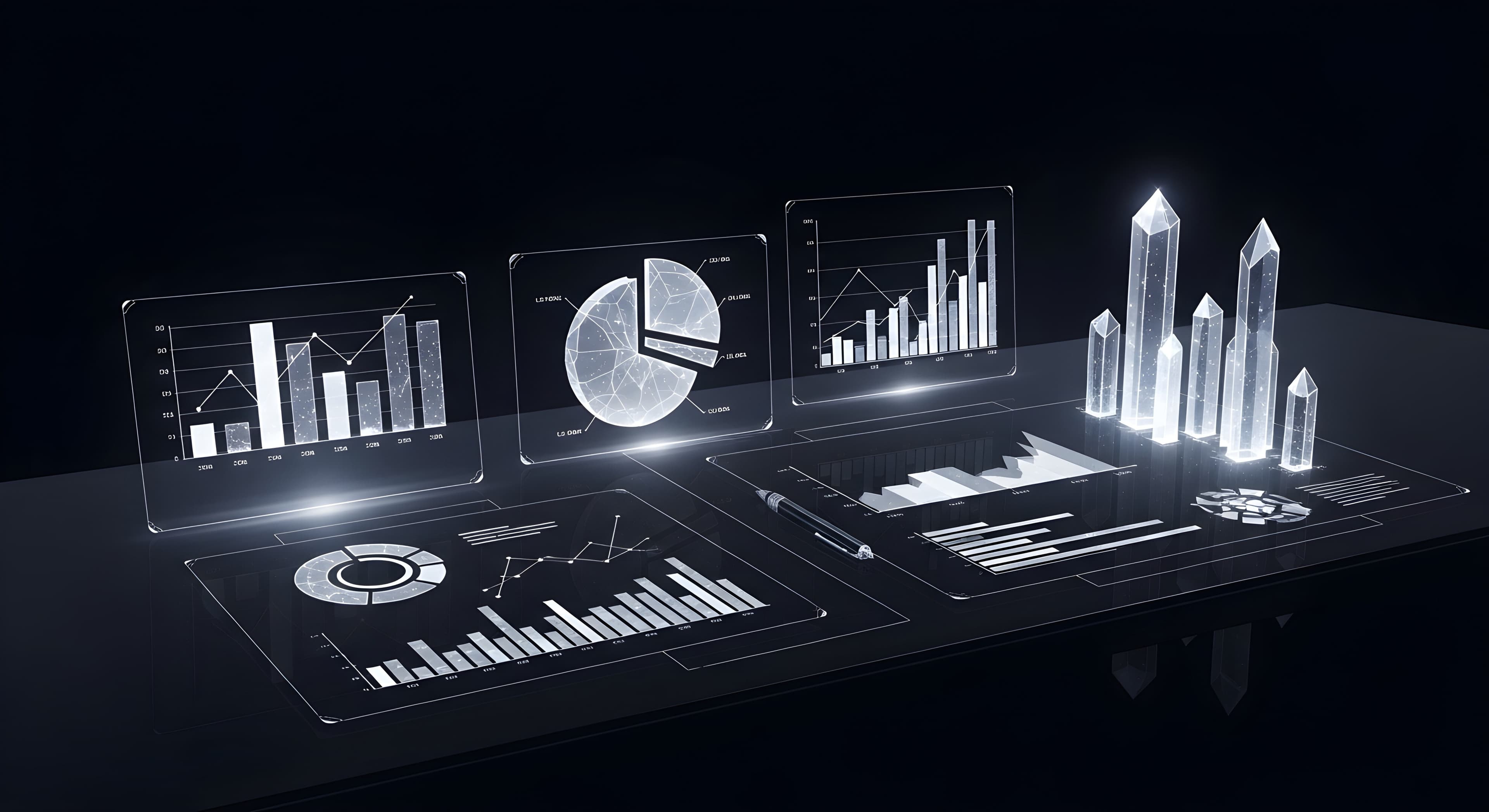 Holographic finance charts visualization with buildings and graphs
